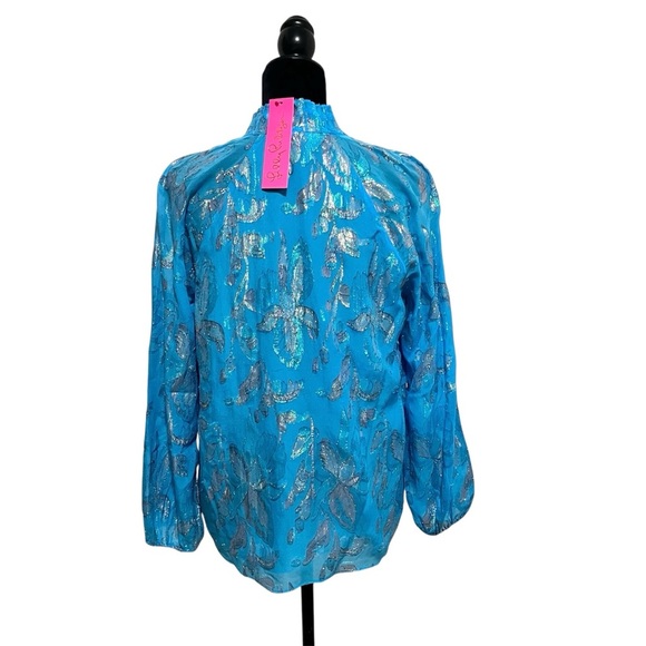 Lilly Pulitzer Galiana Silk Top Ocean Breeze Size M - Picture 7 of 16